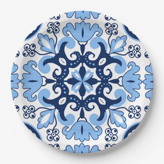 Assiettes En Carton 💙 bleu azulejos (Devant)