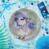 ASSIETTES EN CARTON BLEU BIRD BOND HAPPINESS MONOGRAM PARTI (Fête)