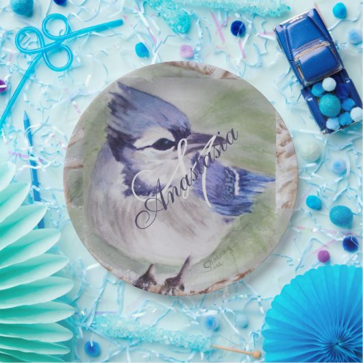 ASSIETTES EN CARTON BLEU BIRD BOND HAPPINESS MONOGRAM PARTI (Fête)