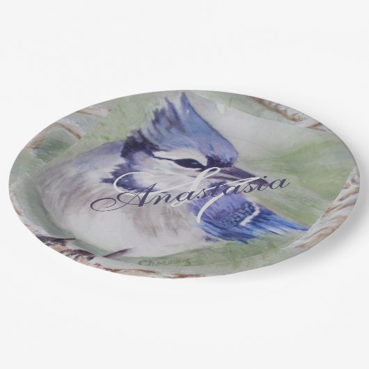 ASSIETTES EN CARTON BLEU BIRD BOND HAPPINESS MONOGRAM PARTI (Angle)