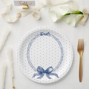 Assiettes En Carton Bleu Blanc À pois Vintage Élégant 