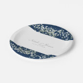 Assiettes En Carton Bleu & Blanc Bébés Respirer Plates Mariages Floral (Angle)