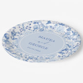 Assiettes En Carton Bleu Blanc Chinoiserie Floral Mariage Monogram (Angle)