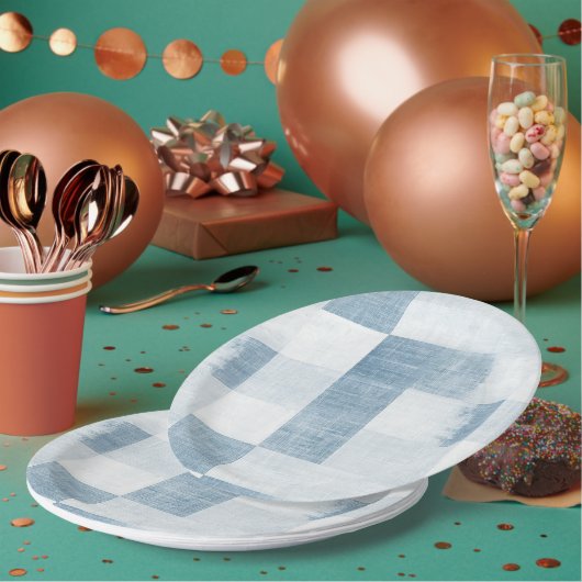 Assiettes En Carton Bleu Blanc Denim Jean Stripes Anniversaire (Multi)