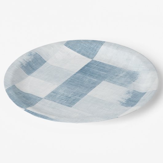 Assiettes En Carton Bleu Blanc Denim Jean Stripes Anniversaire (Angle)