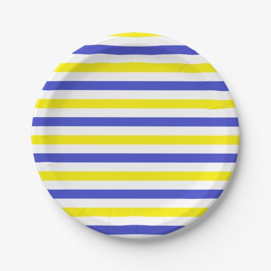 Assiettes En Carton Bleu, blanc et jaune (Devant)