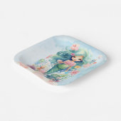 Assiettes En Carton Bleu blanc et sirène rose Plaque de papier d'anniv (Angulaire)