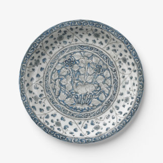 Assiettes En Carton Bleu blanc faux porcelaine chinoiserie cerf floral