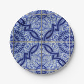 Assiettes En Carton Bleu + Blanc Méditerranée Azulejo Carrelage Motif (Devant)