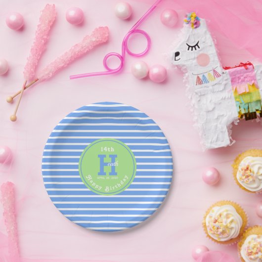 Assiettes En Carton Bleu ⎮ blanc Plaque de papier vert (Fête)