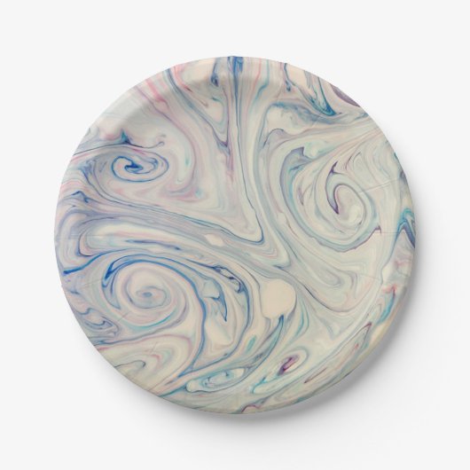 Assiettes En Carton Bleu blanc rose moderne Fluid Marbling Art Abstrai (Devant)