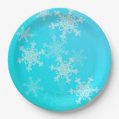 Assiettes En Carton Bleu Blanc Snowflakes minimaliste Noël (Devant)