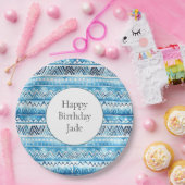 Assiettes En Carton Bleu Blanc Tribal Stripes Anniversaire (Fête)