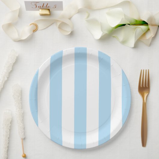 Assiettes En Carton Bleu, Blancs, Motif rayé (Mariage)