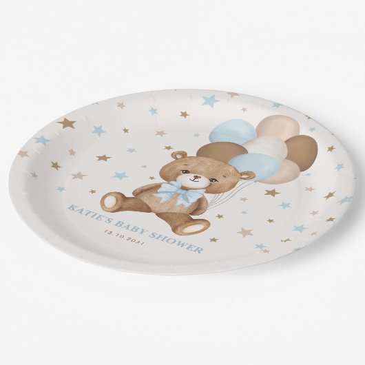 Assiettes En Carton Bleu bleu Brown Teddy Bear Balloons (Angle)