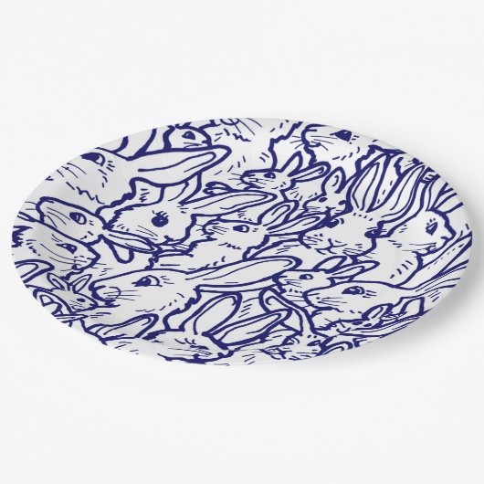 Assiettes En Carton Bleu Bleu lapin lapin blanc dessin mignon unique (Angle)