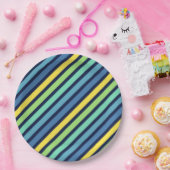 Assiettes En Carton Bleu bleu vert jaune rayures Motif (Fête)