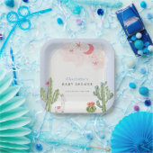 Assiettes En Carton Bleu Boho Arch Cactus Jouets Baby shower garçon (Fête)