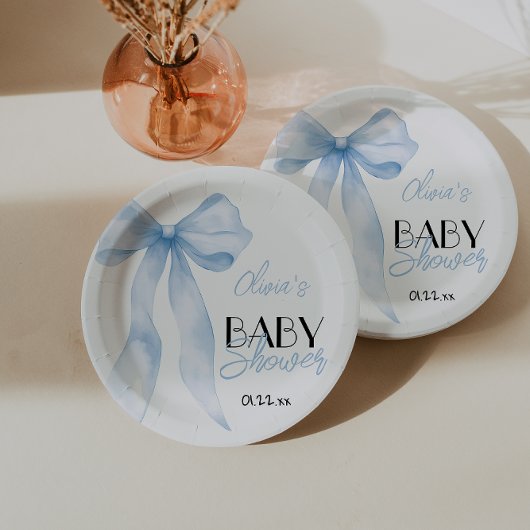 Assiettes En Carton Bleu Bow Main tiré Script bébé garçon douche