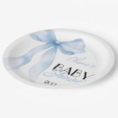 Assiettes En Carton Bleu Bow Main tiré Script bébé garçon douche (Angle)