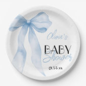 Assiettes En Carton Bleu Bow Main tiré Script bébé garçon douche (Devant)