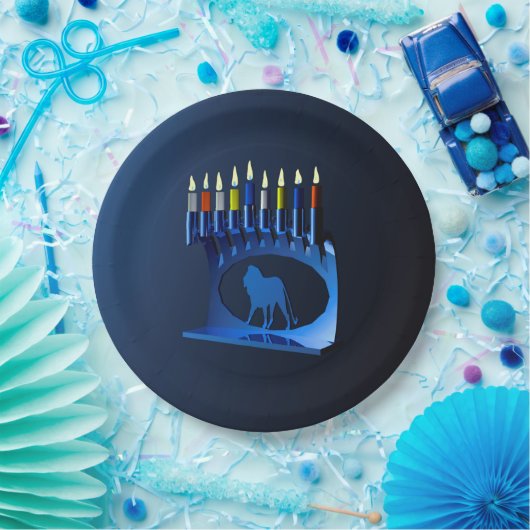 Assiettes En Carton Bleu brillant Chanukkah Menorah (Fête)