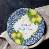 Assiettes En Carton Bleu carreaux citron Amalfi fête de la douche nupt