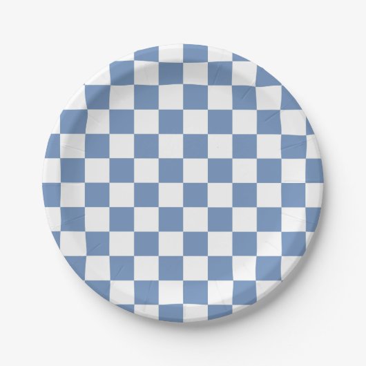 Assiettes En Carton Bleu Checkered/gris et blanc (Devant)