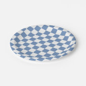 Assiettes En Carton Bleu Checkered/gris et blanc (Angle)