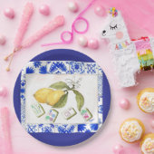 Assiettes En Carton bleu citron mahjong (Fête)