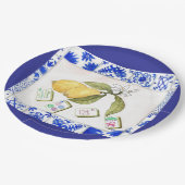 Assiettes En Carton bleu citron mahjong (Angle)
