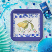 Assiettes En Carton bleu citron mahjong (Fête)