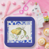 Assiettes En Carton bleu citron mahjong (Fête)