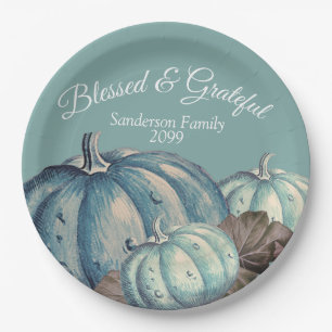 Assiettes En Carton Bleu Citrouille Automne fête Grateful Blessé