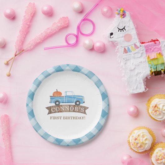 Assiettes En Carton Bleu CITROUILLE Camion Anniversaire Automne 1er An (Fête)