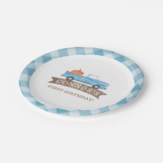 Assiettes En Carton Bleu CITROUILLE Camion Anniversaire Automne 1er An (Angle)