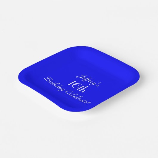 Assiettes En Carton Bleu clair, 16e fête d'anniversaire, Nom, Carré (Angulaire)
