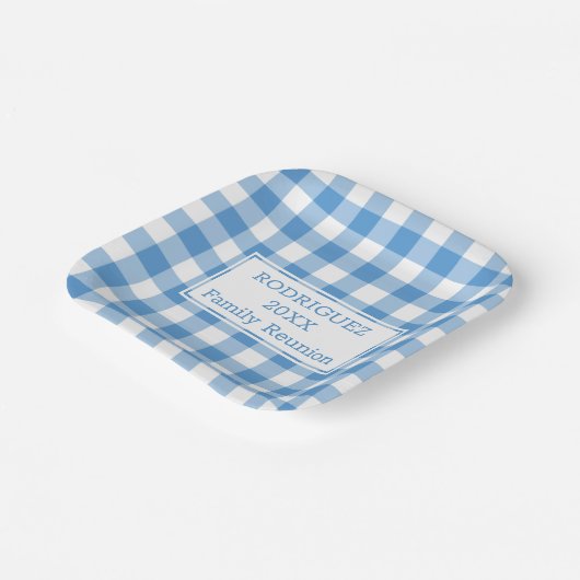 Assiettes En Carton Bleu clair Blanc Buffle Chèque Réunion de famille (Angulaire)