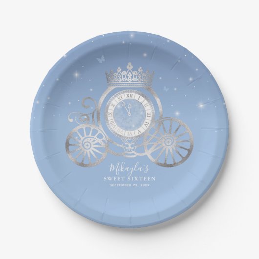 Assiettes En Carton Bleu clair et argent Cinderella Princess Anniversa (Devant)