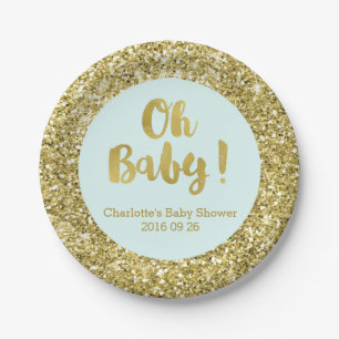 Assiettes En Carton Bleu clair Parties scintillant or Oh Baby Baby sho