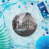 Assiettes En Carton Bleu Classic Vintage Car Cityscape (Fête)