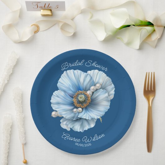Assiettes En Carton Bleu classique avec Fête des mariées de pavot bleu (Mariage)