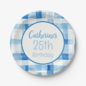 Assiettes En Carton Bleu classique et blanc En vichy À damiers Motif (Devant)