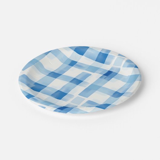 Assiettes En Carton Bleu classique et blanc En vichy À damiers Motif (Angle)