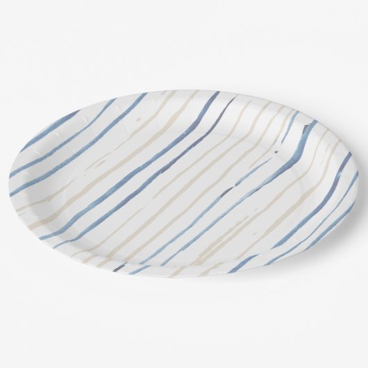 Assiettes En Carton Bleu côtier et brosse de sable (Angle)