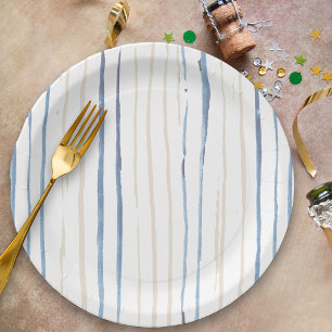 Assiettes En Carton Bleu côtier et pinceau de sable à rayures