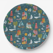 Assiettes En Carton Bleu côtier motif garçon baby shower fête (Devant)