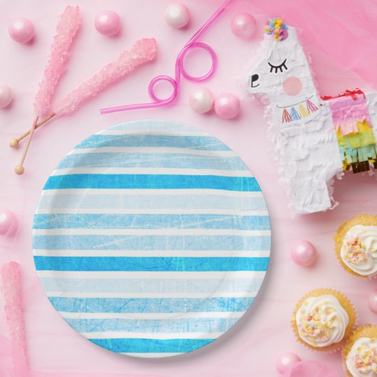 Assiettes En Carton Bleu Cracker Papier rayé Grandes Plaques Papier (Fête)