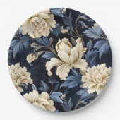 Assiettes En Carton Bleu & Crème Floral Peony (Devant)