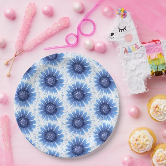 Assiettes En Carton Bleu Daisy Tout Sur Plaque D'Impression (Fête)